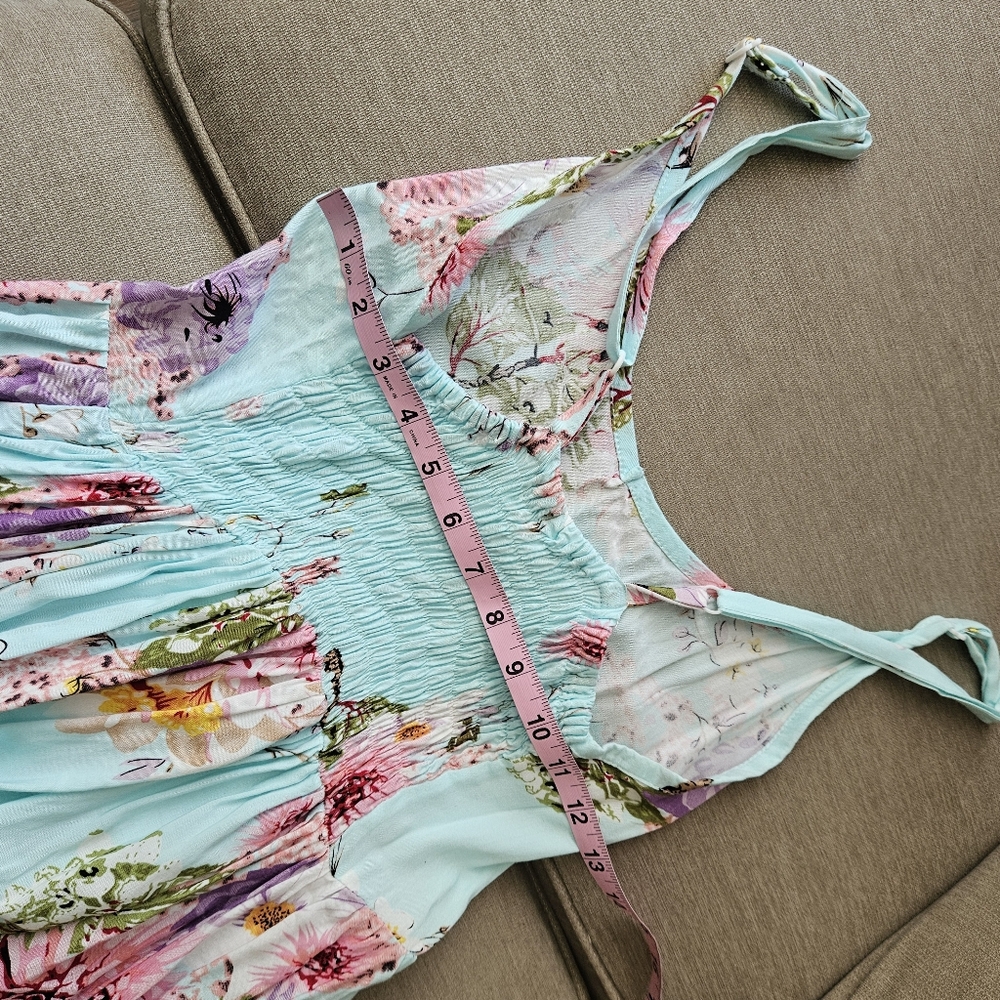 Light Blue Floral Sundress - Sleeveless Scoop Neck - Picture 12 of 12
